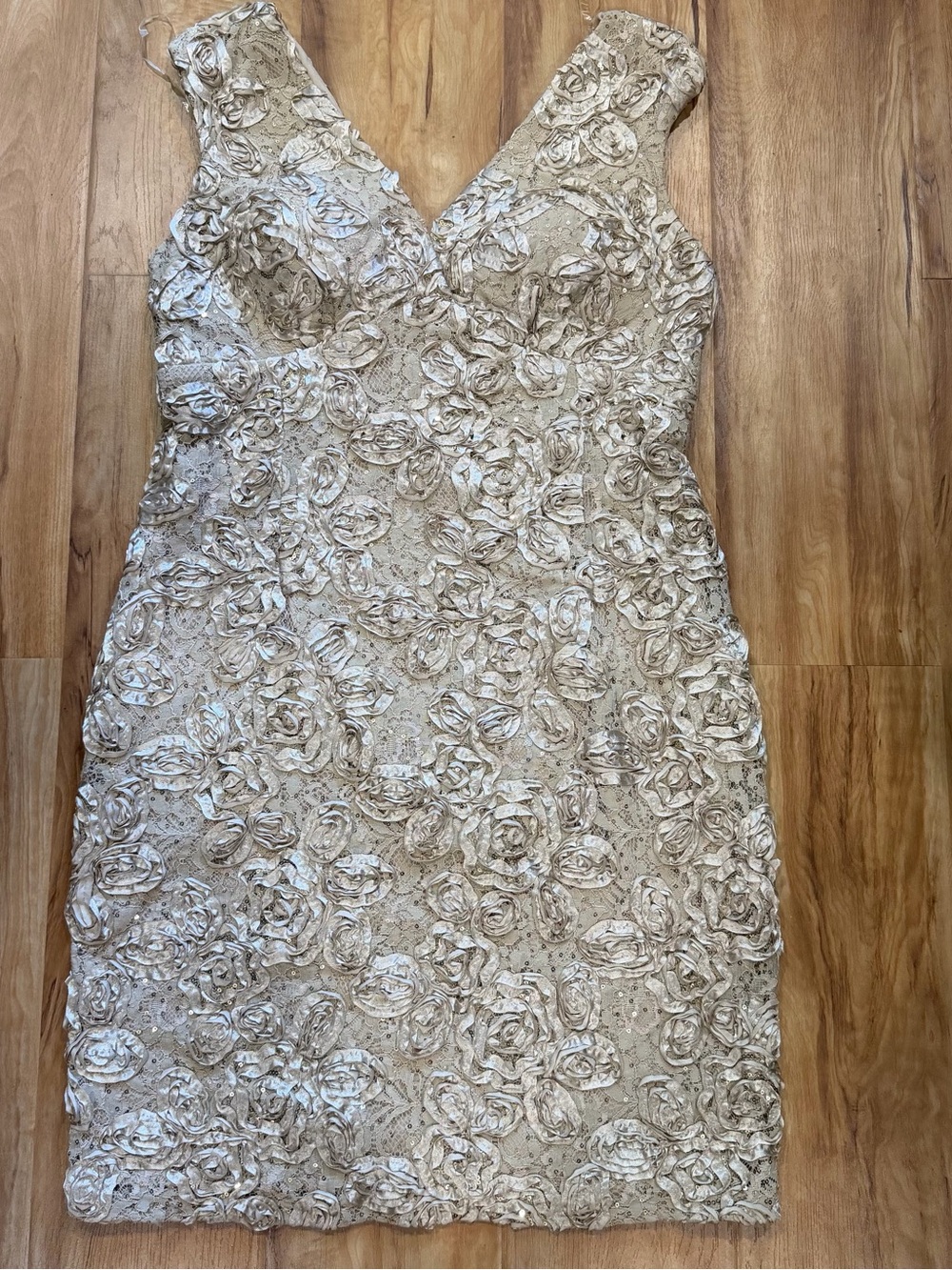 MARINA Cream Rose Appliqué Midi Dress